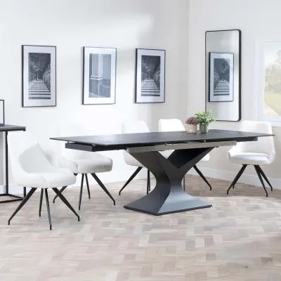 Anvik Extendable Dining Set with Arctic Chair - Black, Ceramic