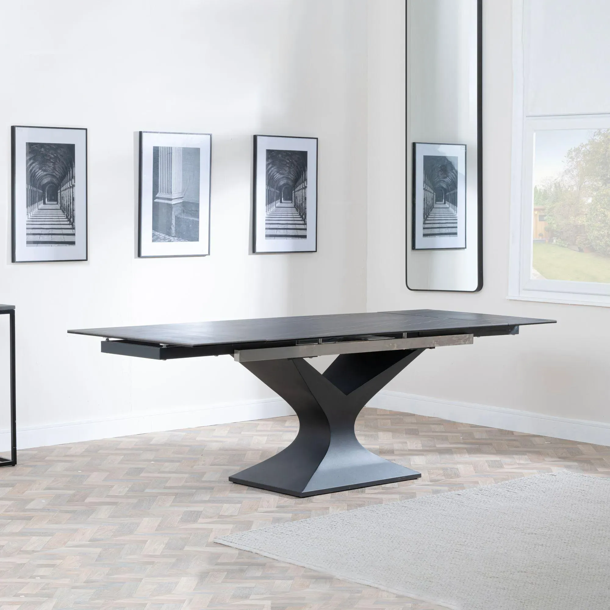 Anvik Extendable Dining Set with Arctic Swivel Chair - Black, Ceramic