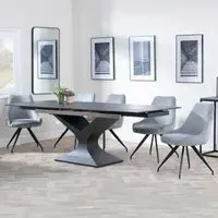 Anvik Extendable Dining Set with Arctic Swivel Chair - Black, Ceramic