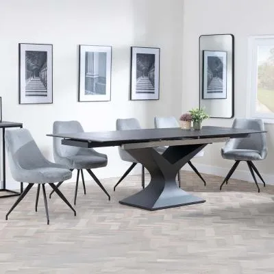 Anvik Extendable Dining Set with Arctic Swivel Chair - Black, Ceramic