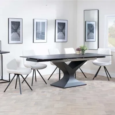 Anvik Extendable Dining Set with Boden Chair - Black, Ceramic