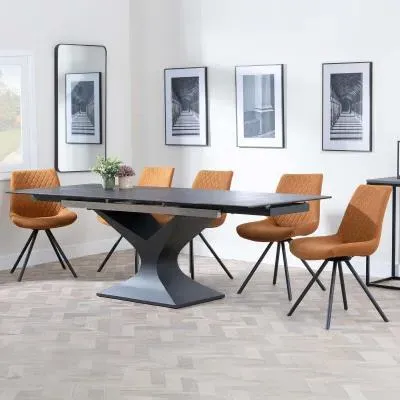 Anvik Extendable Dining Set with Boden Chair - Black, Ceramic