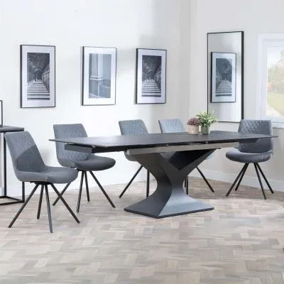 Anvik Extendable Dining Set with Boden Chair - Black, Fabric