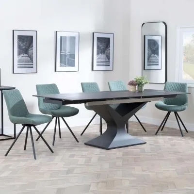 Anvik Extendable Dining Set with Boden Swivel Chair - Black, Ceramic