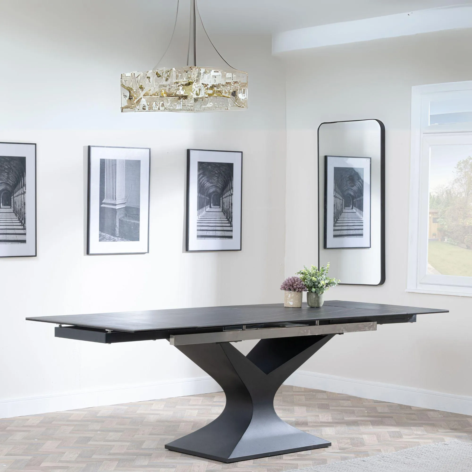 Anvik Extendable Dining Set with Corona Chair - Black, Ceramic