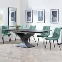 Anvik Extendable Dining Set with Corona Chair - Black, Ceramic