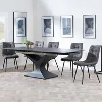 Anvik Extendable Dining Set with Corona Chair - Black, Ceramic