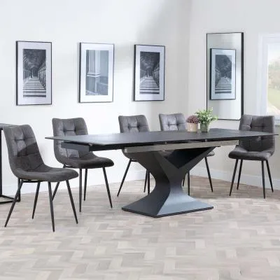 Anvik Extendable Dining Set with Corona Chair - Black, Ceramic