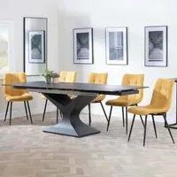 Anvik Extendable Dining Set with Corona Chair - Black, Ceramic