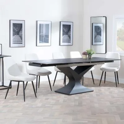 Anvik Extendable Dining Set with Darwin Chair - Black, Ceramic