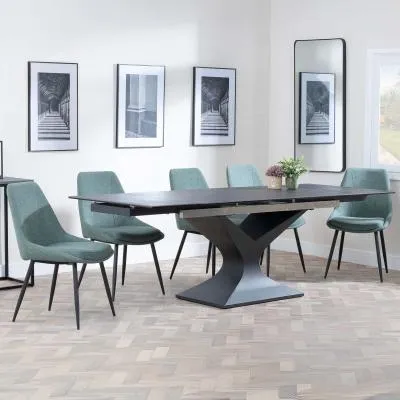 Anvik Extendable Dining Set with Darwin Chair - Black, Ceramic