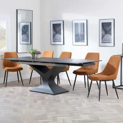 Anvik Extendable Dining Set with Darwin Chair - Black, Ceramic