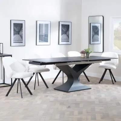 Anvik Extendable Dining Set with Ion Swivel Chair - Black, Ceramic