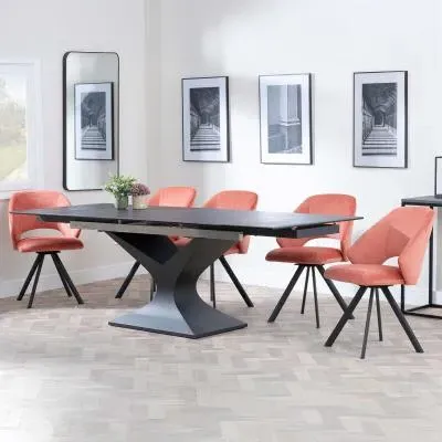 Anvik Extendable Dining Set with Ion Swivel Chair - Black, Velvet