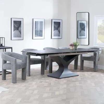 Anvik Extendable Dining Set with Kiefer Chair - Black, Ceramic