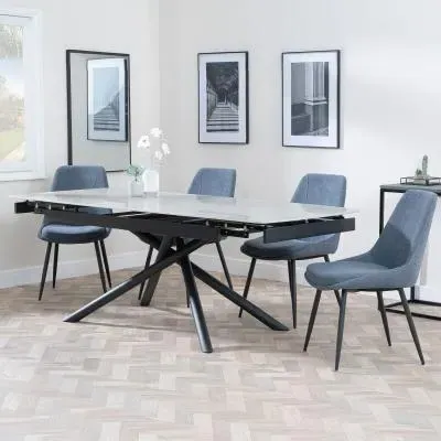 Apollo Extendable Dining Set with Darwin Chairs - Grey, Ceramic