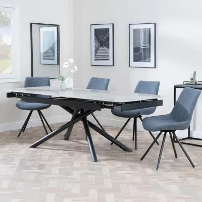 Apollo Extendable Dining Set with Swivel Chairs - Grey, Ceramic