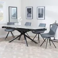 Apollo Extendable Dining Set with Swivel Chairs - Grey, Ceramic
