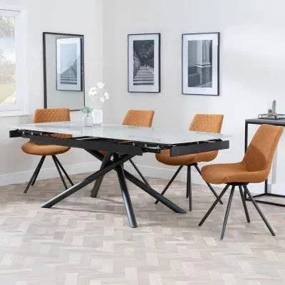 Apollo Extendable Dining Set with Swivel Chairs - Grey, Ceramic