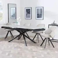 Apollo Extendable Dining Set with Swivel Chairs - Grey, Ceramic