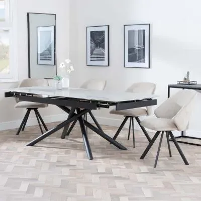 Apollo Extendable Dining Set with Swivel Chairs - Grey, Ceramic