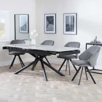 Apollo Extendable Dining Set with Swivel Chairs - Grey, Ceramic