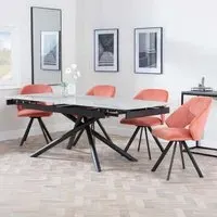 Apollo Extendable Dining Set with Swivel Chairs - Grey, Ceramic