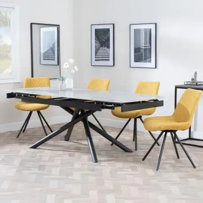 Apollo Extendable Dining Set with Swivel Chairs - Grey, Ceramic