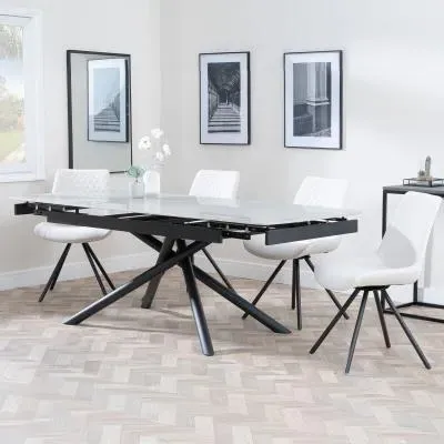 Apollo Extendable Dining Set with Swivel Chairs - Grey, Ceramic