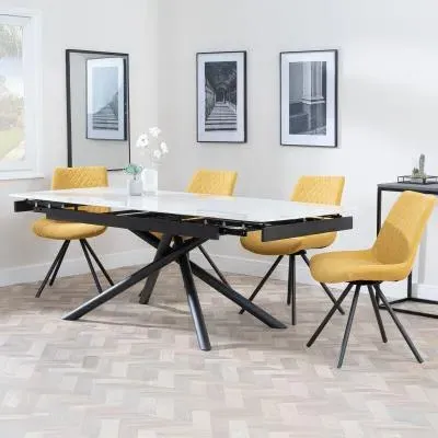 Apollo Extending Dining Set with Boden Swivel Chair - White, Ceramic