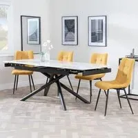 Apollo Extending Dining Set with Corona Chair - White, Ceramic