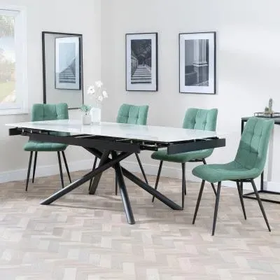 Apollo Extending Dining Set with Corona Chair - White, Ceramic