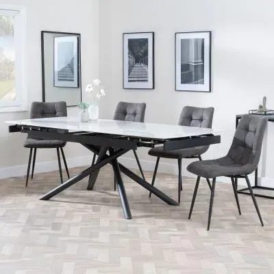 Apollo Extending Dining Set with Corona Chair - White, Ceramic