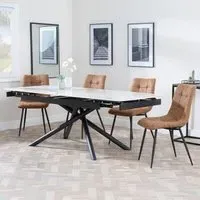 Apollo Extending Dining Set with Corona Chair - White, Fabric