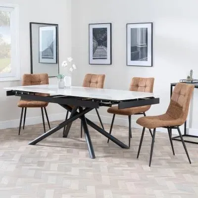 Apollo Extending Dining Set with Corona Chair - White, Fabric