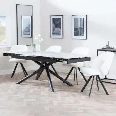 Apollo Extending Dining Set with Ion Boucle Chair - Cream, Ceramic