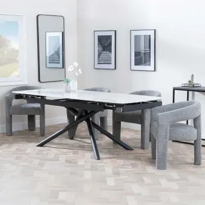 Apollo Extending Dining Set with Kiefer Chair - White, Ceramic