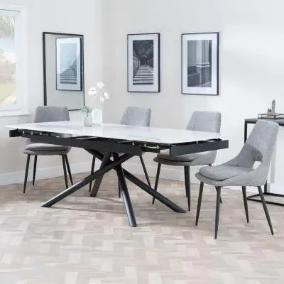 Apollo Extending Dining Set with Peyton Chair - White, Ceramic