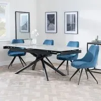 Apollo Extending Dining Set with Swivel Chairs - Blue, Ceramic