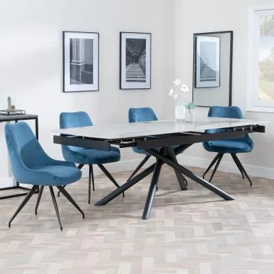 Apollo Extending Dining Set with Swivel Chairs - Blue, Ceramic image