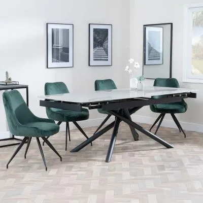 Apollo Extending Dining Set with Swivel Chairs - Green, Ceramic