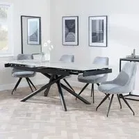 Apollo Extending Dining Set with Swivel Chairs - Grey, Ceramic