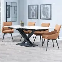 Arctic Extending Dining Set with Ace Chair - White, Ceramic