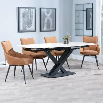 Arctic Extending Dining Set with Ace Chair - White, Ceramic