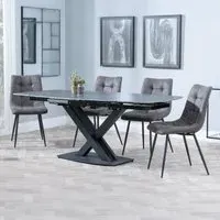 Arctic Extending Dining Set with Corona Chair - Black, Ceramic