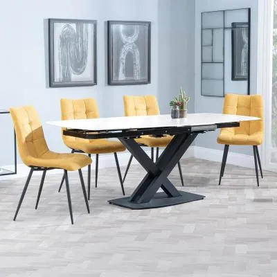 Arctic Extending Dining Set with Corona Chair - White, Yellow