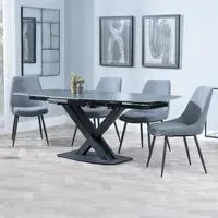 Arctic Extending Dining Set with Darwin Chair - Black, Ceramic