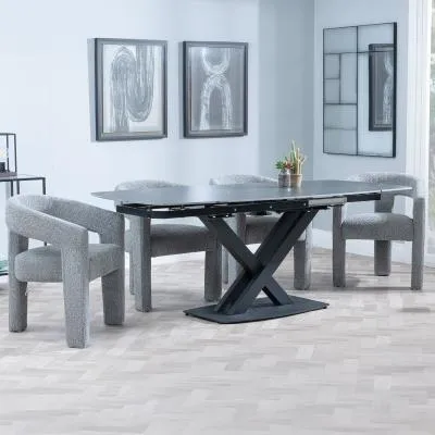 Arctic Extending Dining Set with Kiefer Chair - Black, Boucle