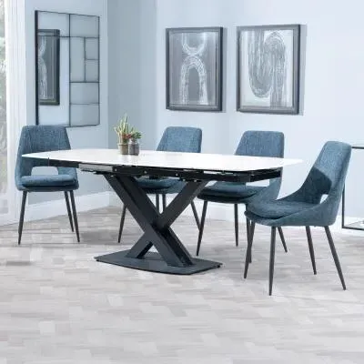 Arctic Extending Dining Set with Peyton Chair - White, Ceramic