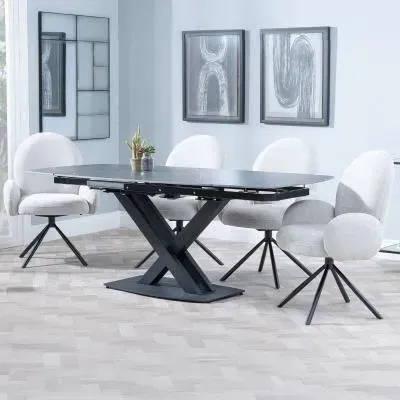 Arctic Extending Dining Set with Theo Chair - Black, Ceramic